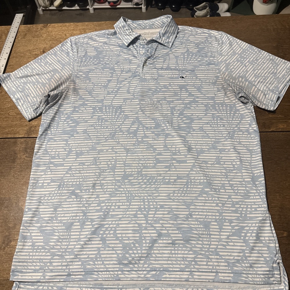 Vineyard Vines Performance Polo Shirt Mens Large Blue Striped Golf Lightweight